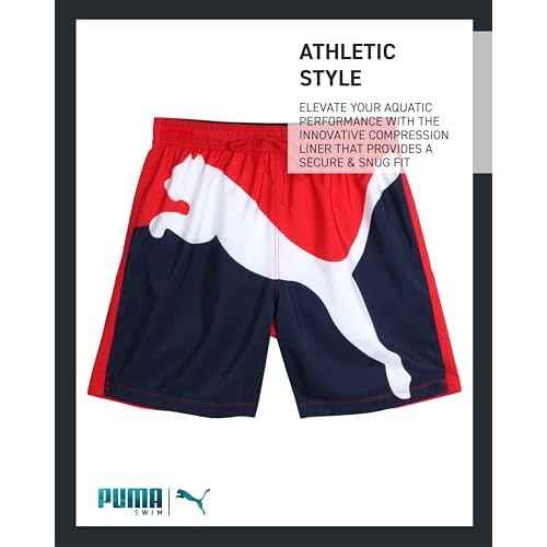 PUMA Men's Bathing Suit - 2 Pack Quick Dry Swimsuit Trunks with Mesh Compression Liner - 8" Inseam Swimwear (S-XL)