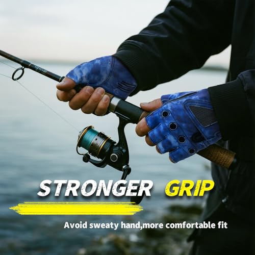 Rioomui Stubby Fingerless Fishing Gloves Men - Lightweight Breathable Anti-Slip Kayak Gloves Women for Kayaking, Sailing,P...