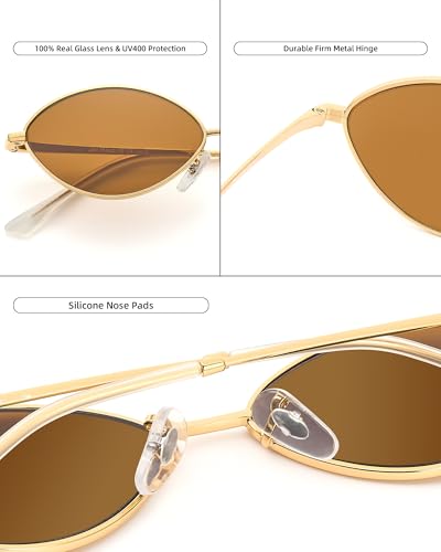JIM HALO Vintage Oval Metal Sunglasses - Chic Cat Eye Style UV400 Protection Sun Glasses for Daily & Outdoor Use