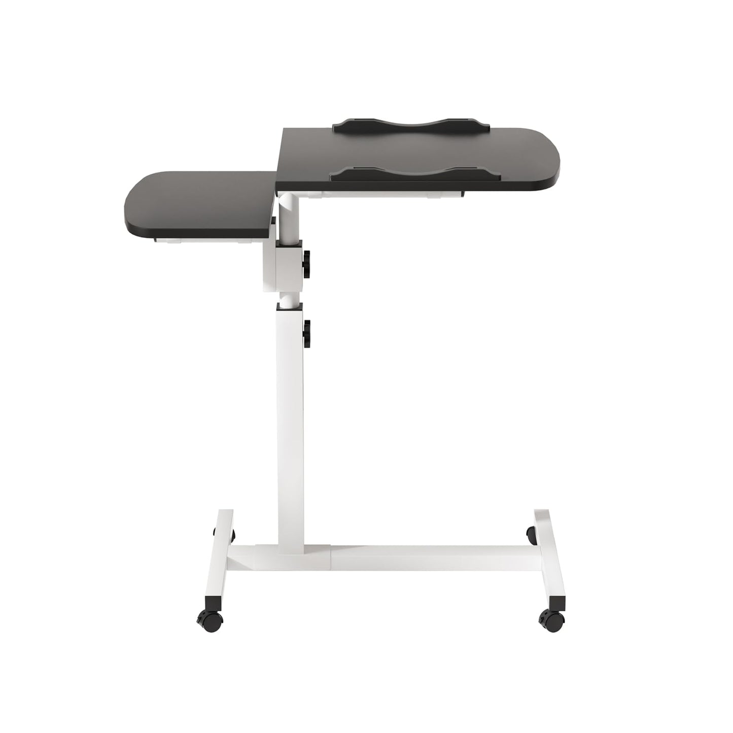 UDIYO Bed Side Table, Height Liftable Overbed Bedside Table with Wheels, Adjustable Tilt Hospital Bed Table, Foldable Over Bed Table for Home，White Black 1