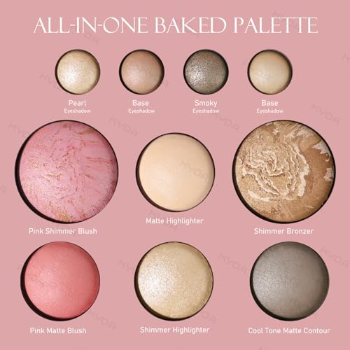 KYDA Baked Makeup Palette Set, Full Size All-in-One Makeup Palette and Earth Tone Eyeshadow Palte, Long Wearing, High Pigm...