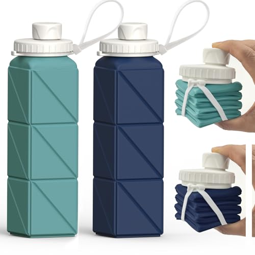 BEAUTAIL Collapsible Water Bottles 20.6oz 2 Pack, Silicone Foldable Portable Travel Water Bottle, BPA-free, Reusable Leakp...