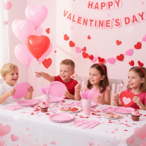 Xiangqu 175 Pcs Party Plates and Cups and Napkins Sets, 9" Pink Valentines Paper Plates, 7" Dessert Plate, 9oz Cups & Cutl...