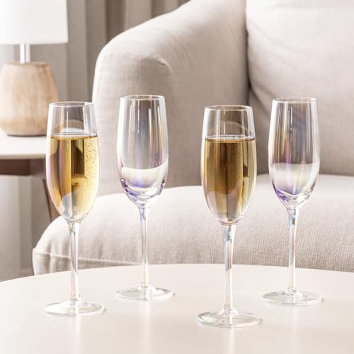 MyGift 7 oz Iridescent Stemmed Champagne Flute Glasses, Bubble Tone Rainbow Party Toasting Glasses, Set of 4