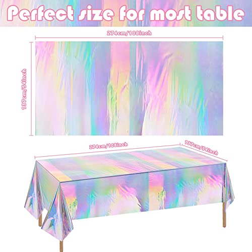 OHOME 4 Pack Iridescence Plastic Tablecloths Disposable Galentines Day Decorations New Years Birthday Disco Bachelorette B...