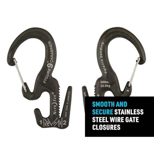 Nite Ize Figure 9 Carabiner Rope Tightener - Heavy-Duty Carabiner Clip - Cord & Rope Tightener with Wire Gate - Carabiner Camping Accessories & Tent Essentials - Small, Black (4 Pack)