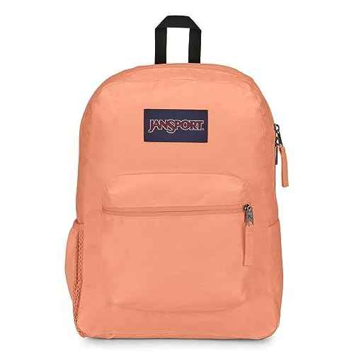 JanSport Cross Town Backpack 17" x 12.5" x 6" - Simple Bag for Everyone with 1 Main Compartment, Front Utility Pocket - Premium Class Accessories - Peach Neon