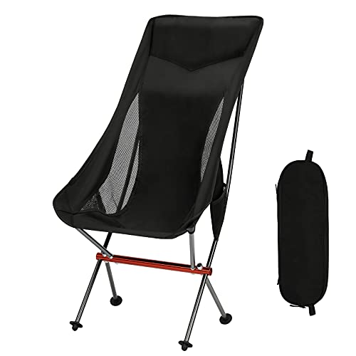 SHALLWE Camping Chairs, All Aluminum Frame Portable Folding Camp Chair for Adults, Heavy Duty High Back Collapsible with B...