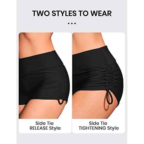 CRZ YOGA Ruched Side Board Shorts for Women - High Waisted Adjustable Swimsuit Beach Bathing Bottoms