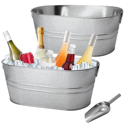 2 Pack 4 Gallon Galvanized Tub Ice Buckets for Parties Portable Beverage Tub with Handles Champagne Bucket Metal Ice Bucke...