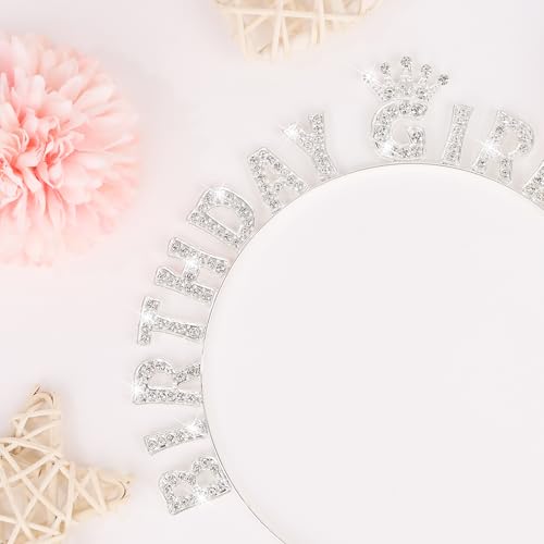 CIEHER Birthday Headband Birthday Girl Tiara Crown for Birthday Decorations Silver