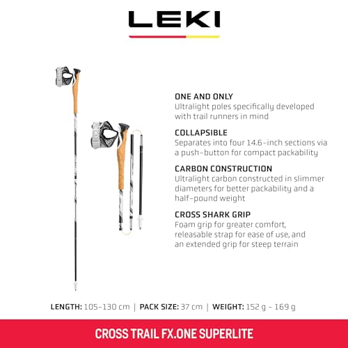 LEKI Cross Trail FX.One Superlite Carbon Collapsible Lightweight Trekking Poles for Hiking & Trail Running