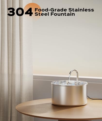 Cat Water Fountain Stainless Steel + 8 filters + 8 Sponges - Pet Water Fountains Faucet Metal Automatic Cat/Dog Waterer Bo...