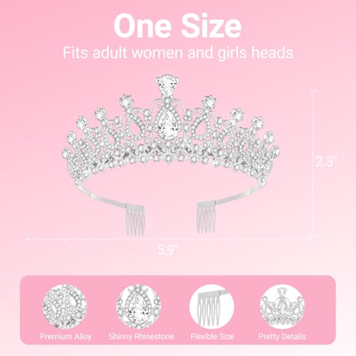 Papoopy Tiara Crown for Women, Headband Hair Accessories for Birthday Wedding Party Costume Silver