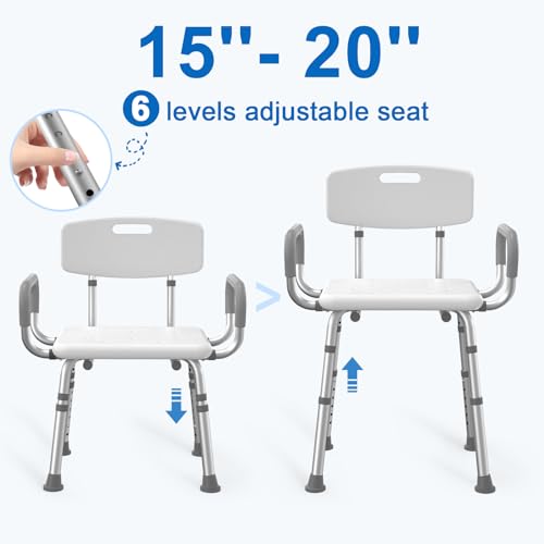 HOMLAND Shower Chair for Inside Shower with Arms and Back, 500 lbs Heavy Duty Shower Seat for Bathtub, Height Adjustable S...