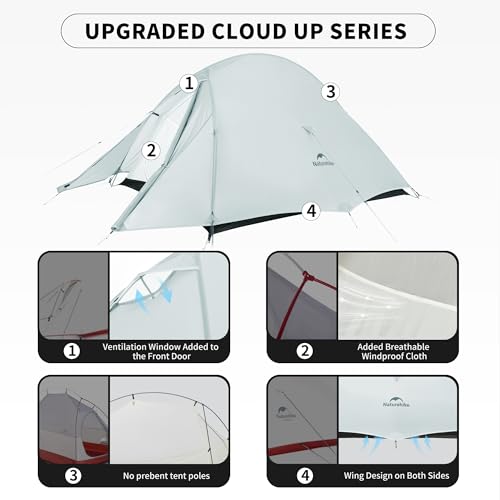 Naturehike Cloud-Up 2 Person Tent Lightweight Backpacking Tent with Footprint - Free Standing Ultralight Camping Hiking Ba...