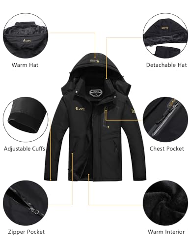 MAOYSSEN Men's Ski Jacket Warm Winter Snow Coat Waterproof Mountain Windbreaker Snowboarding Jacket Hooded for Hiking Traval