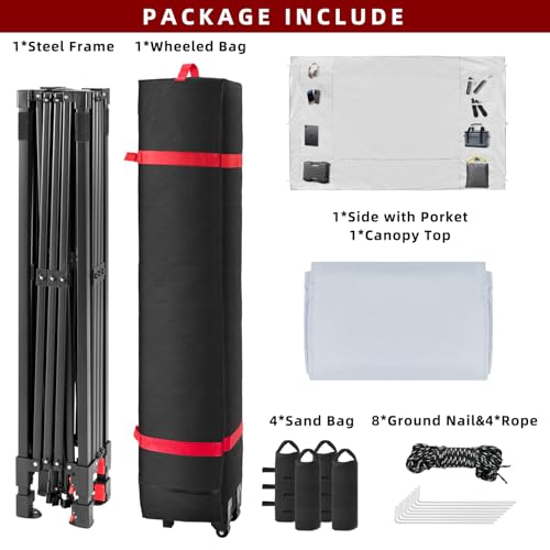10x10 Pop Up Canopy-Instant Outdoor Tent with Roller Bag,4 Sand Bags&1 Sidewalls for Instant Tents,Waterproof Top Cover fo...