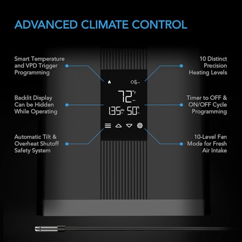 AC Infinity THERMOFORGE T3, Environmental Grow Tent Heater with VPD Temperature Controller, 10-Level PTC Heating and Inclu...
