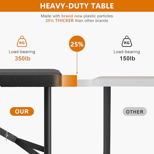 Hsundries 4 Ft Plastic Folding Table,Heavy Duty Portable Table for Indoor & Outdoor,Wood Grain Desktop & 350lbs Weight Cap...