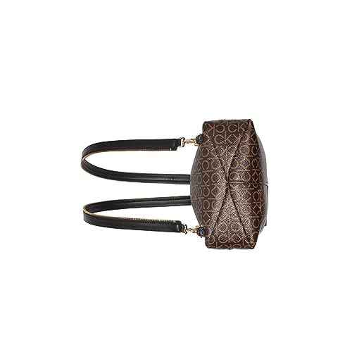 Calvin Klein Women's Millie Backpack for Women ? Vegan Leather Monogram Backpack, 2 Pockets, Brown/Khaki/Black, One Size