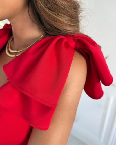 Ninimour Women's Elegant V Neck Sleeveless Bowknot Decor Side Slit Bodycon Party Cocktail Work Midi Dress