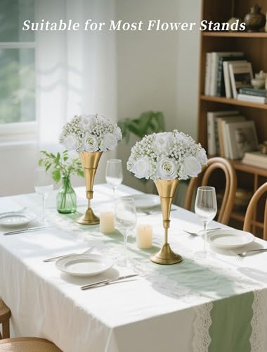 BLOSMON Babys Breath Artificial Flowers: 10 Pcs White Rose Baby Breath Ball Centerpieces for Wedding Table - Fake Silk Kis...