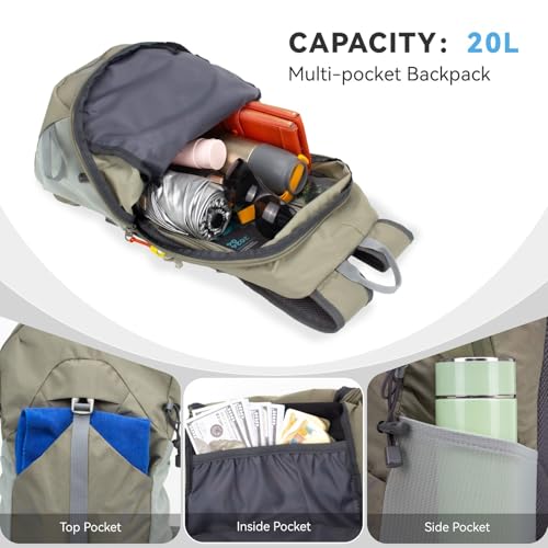 UtiaMiaoGonGo Small Lightweight Hiking Backpack，20L Foldable Hiking Daypack Cycling Hydration Backpack Travel Camping Bag