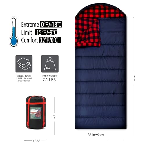 PALLYGO 0 Degree Sleeping Bag Cotton Flannel Sleeping Bags for Adults Cold Weather Camping Winter Zero Degree Warm Weather...