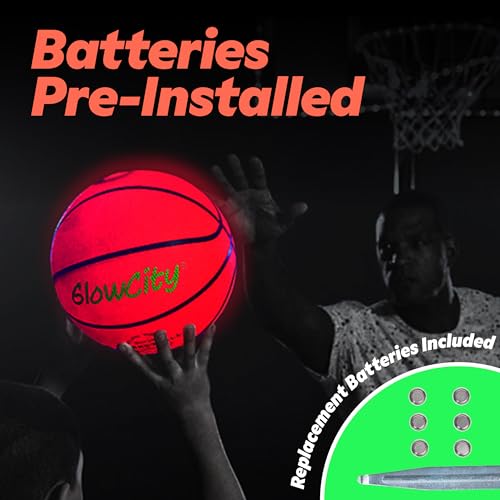 GlowCity Glow in The Dark Basketball - Sizes 5, 6, 7 Light Up Ball for Kids, Teens & Adults - Red Glow for Outdoor Games -...