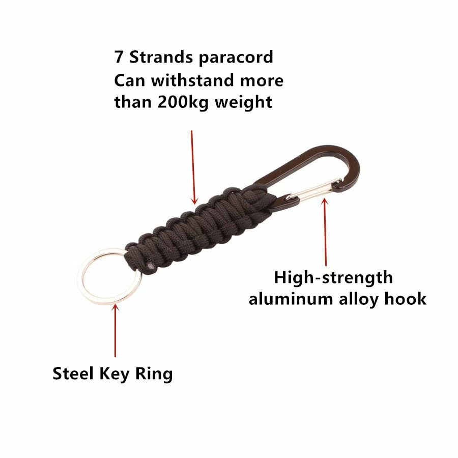 Tactical Paracord Keychain with Carabiner Clip –Fluorescent Green Heavy Duty Braided Rope Lanyard Key Holder – Outdoor Cam...