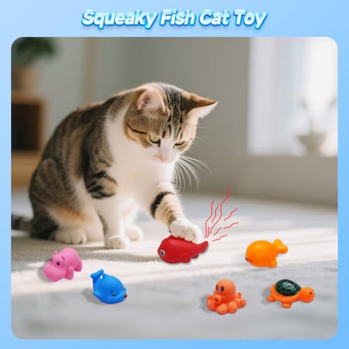 Eelexa Portable Cat Pool Toy with 6 Fish-Shaped Water Toys, Interactive Splash-Proof Indoor Cat Toys for Boredom Relief, S...