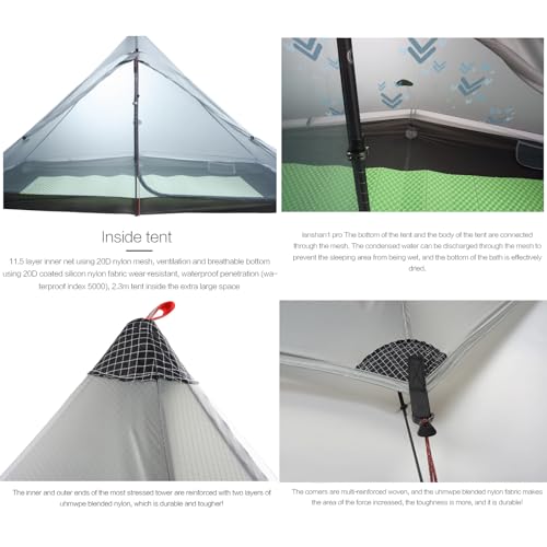 3FULGEAR Lanshan 1 Pro Upgraded Ultralight 1-Person Camping Tent – 3/4 Season, 20D Double-Sided Silicone Nylon, Waterproo...