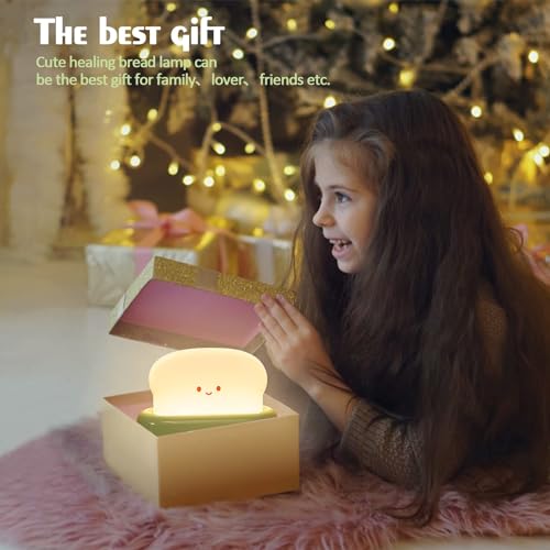 QANYI Desk Decor Toaster Lamp, Rechargeable Small Lamp with Smile Face Toast Bread Cute Toaster Shape Room Decor Night Lig...