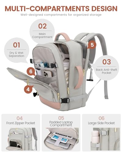 LOVEVOOK Travel Backpack For Women, 40L Carry On Backpack Flight Approved, TSA Personal Item Travel Bag Fits 17 Inch Lapto...