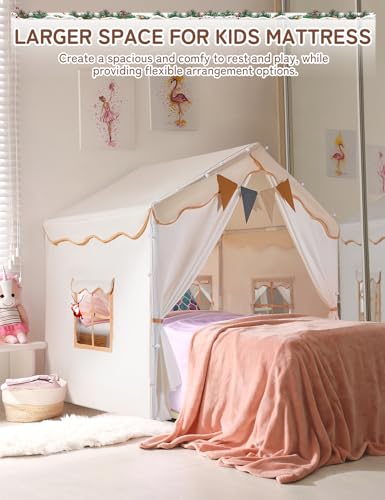 Besrey Kids Play Tent 2 in 1 with Padded Mat and Lights, Large Kids Playhouse with 2 Doors & 4 Windows, Indoor & Outdoor, ...