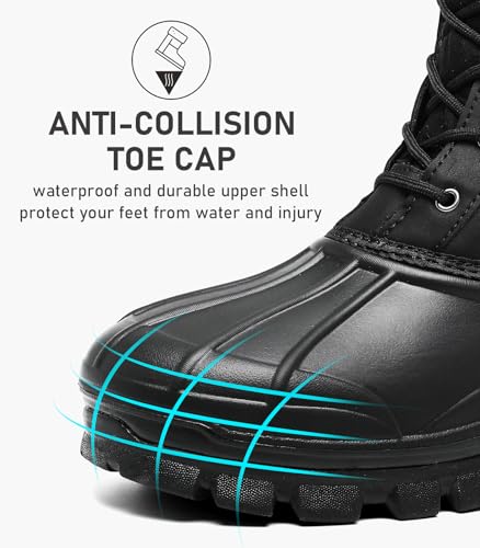 GoodValue Mens Waterproof Snow Winter Duck Boots Insulated Warm Fur Lined Non Slip Rubber Hiking Work Boots Casual Outdoor