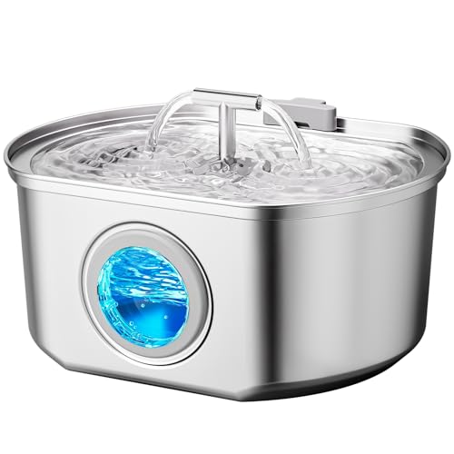 Cat Water Fountain Stainless Steel - Pet Drinking Fountain for Cats Indoor - 3.2L/108oz Automatic Water Dispenser with Wat...