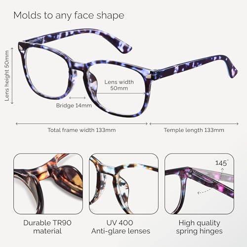 CCVOO +1.5 Mix & Match Reading Glasses for Women - Lightweight, Comfortable Fit, Clear Vision - Blue Light Blocking