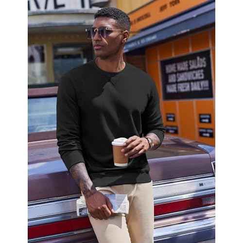 COOFANDY Men's Fleece Crewneck Sweatshirt Casual Long Sleeve Pullover Fall Winter Warm Sweatshirts Fashion Pullovers
