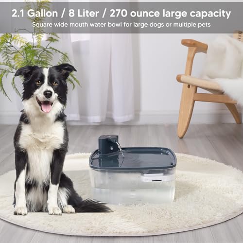 Kenida Dog Water Fountain Wireless,2.1GAL/8L Large Dog Water Fountain Battery Operated, Dog Fountain Water Bowl with Senso...