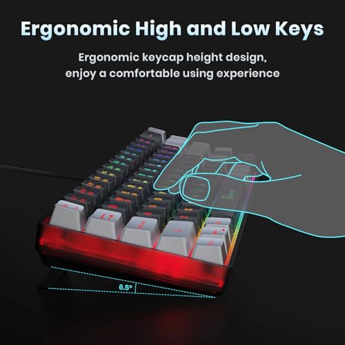 GEODMAER 65% Gaming Keyboard, LED Backlit Mini Wired Gaming Keyboard, Ultra-Compact Anti-Ghosting No-Conflict 68 Keys Gami...