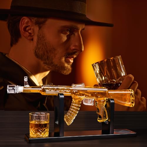 Whiskey Decanter AK47 Set with 2 Whiskey Glasses, Gifts for Men Dad Stocking Stuffers, Unique Christmas Anniversary Birthd...