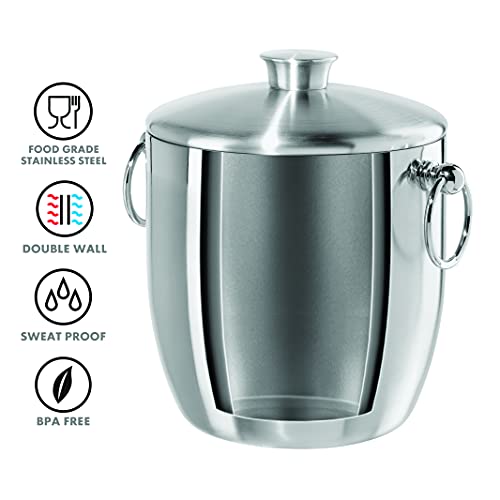 OGGI Double Wall Stainless Steel Ice Bucket - Insulated Ice Bucket with Elegant Steel Lid, Classic Handles & Stainless Ste...