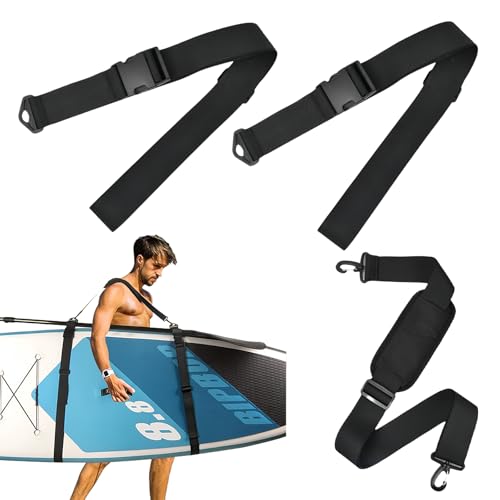 Surfboard Shoulder Strap, Adjustable Paddle Board Carry Strap with Padded Shoulder, Heavy-Duty Hands-Free Carrying Strap f...
