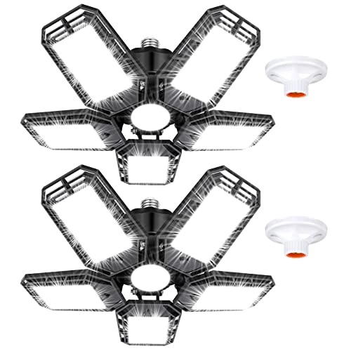 Luyata LED Garage Lights 2 Pack,Ceiling LED Shop Light 160W 16000LM 6500K Screw in Led Light with 5+1 Deformable Panels, B...