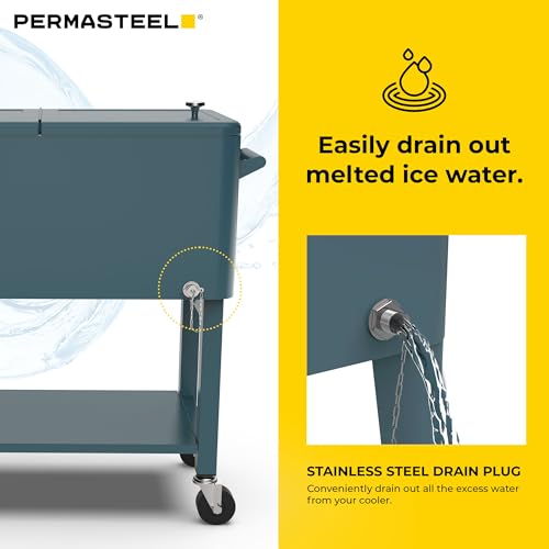 Permasteel Party Cooler with Divider, Removable Basin, Spacious 80-Qt Capacity, Chills 36hrs, Serving Tray, Rolling Ice Ch...
