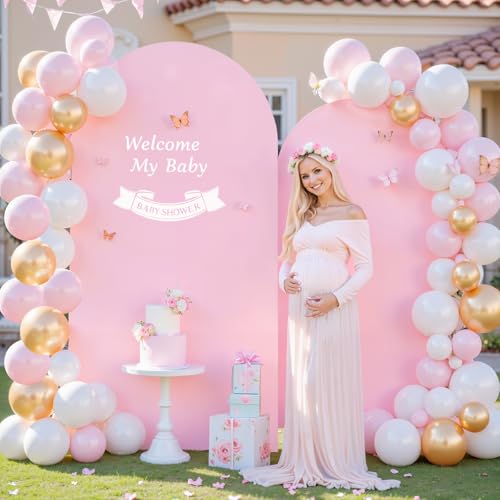 Light Pink Arch Backdrop Cover Set of 2 Baby Pink Arch Cover 7.2 and 6ft Wedding Arch Cover Stretchy Backdrop Bridal Baby ...