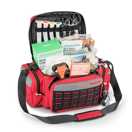RHINO RESCUE First Responder First Aid Kit Fully-Stocked EMT Bag, Professional EMT/EMS Trauma Medical Kit, Molle System & ...