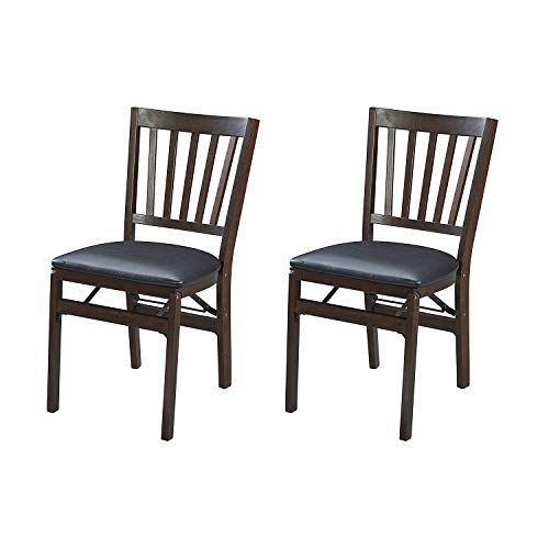 MECO Stakmore Premium Solid Wood Dining Table Compact Folding Chair Set with Fabric Padded Upholstered Seat, Espresso/Blac...